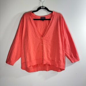 Lands’ End Supima Cotton V-Neck Cardigan Sweater Coral Pink, Women’s Plus 3X